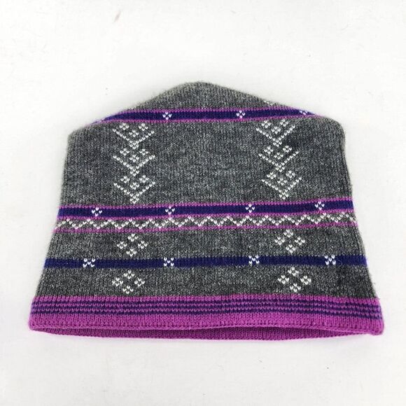 VTG PATAGONIA Made in France Wool Beans Isle Gray purple Hat snow winter Beanie - Picture 2 of 8